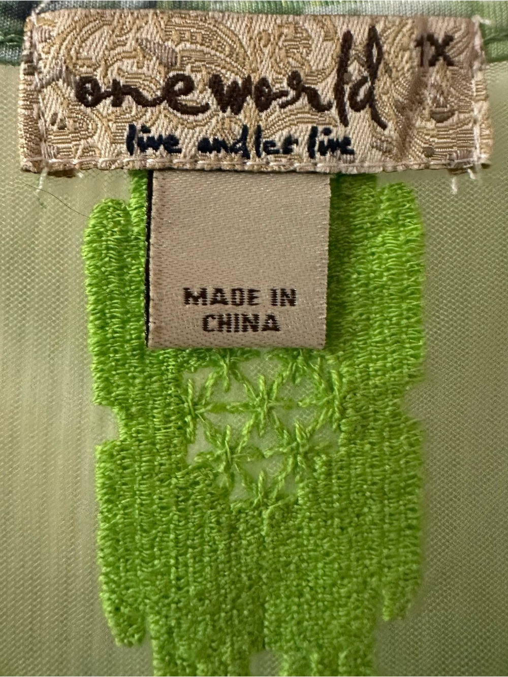 One World Live Let Live Maxi Dress 1X Green Floral Rhinestone Boho Hi Low NWT - Picture 3 of 8